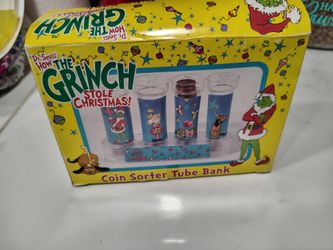 Vintage 2000 Grinch Stole Christmas Coin Sorter Tube Bank (In Box)