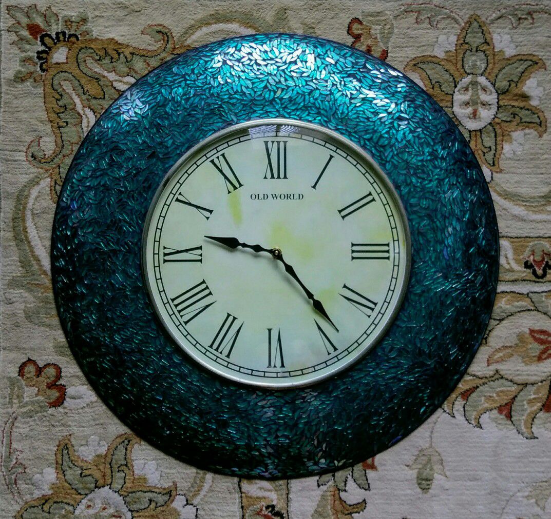 Pier 1 Imports "Old World" peacock mosaic large decorative wall clock