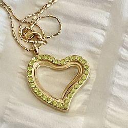 New Heart Locket Necklace-Costume Jewelry, Lime Green