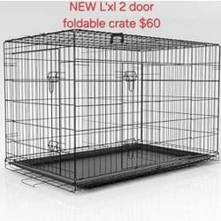 Brand New Lrg'xl Dog Crate 2 Door Folding Pet Kennel With Tray Animal Cage Up To 70lbs Jaula De Mascota 