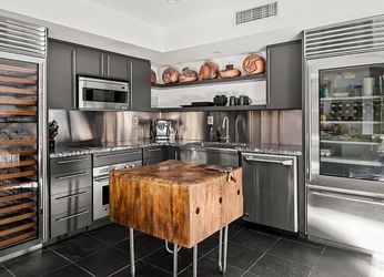 Antique Wooden Butcher Block w/Custom Metal Legs