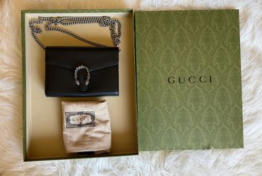 Authentic Gucci Dionysus Clutch with Crossbody Chain – black Leather