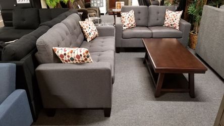 Brand new gray/black linen or brown bonded leather sofa + loveseat 2PCs set