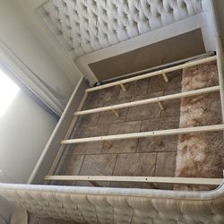 Tufted KING Bed Frame w/ Custom Crystal Tufted KING Bed Frame w/ Custom Crystal Buttons – $650 Cash (No Mattress)