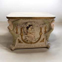 Vintage Neoclassical Art nouveau style pedestal side table with ornate carvings