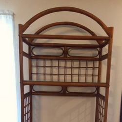 1970 Vintage Bamboo Rattan Etagere (Display Case/Bookshelf) w/ Glass Shelf Inserts