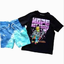 Minecraft Dungeons Black short sleeve t shirt and blue tie dye shorts size XS 5