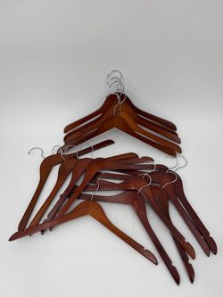 15 Wooden Clothes Hangers Brown Wood Metal Hooks Coat Shirt Suit Hangers