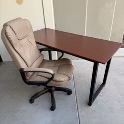 New In Box 55x24x30 Inch Tall Office Computer Desk Table With PU Leather Khaki Color Chair Furniture Combo Set 