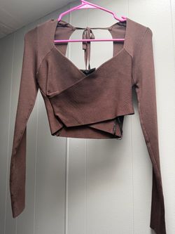 Brown Knit Open-Back Crop Top