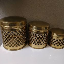 Vintage Regency Pierced Brass Canister Set 