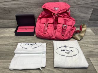 Prada Pink Tessuto Nylon Canvas Mini Backpack Bag With Matching Wallet (A1D017642)