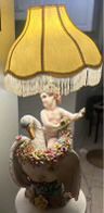 Title Italian Capodimonte Porcelain Lamp, Antique, Silk Fringe Shade, Victorian, Large, Porcelain Table Lamp