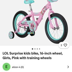 LOL Surprise kids bike, 16-inch wheel, Girls, Pink with training wheels