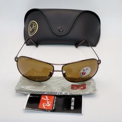 NEW RAY BAN Bronze 64mm Aviator POLARIZED Brown lens Sunglass RB3267