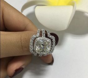 New 10 k white gold 3 piece wedding ring set engagement ring