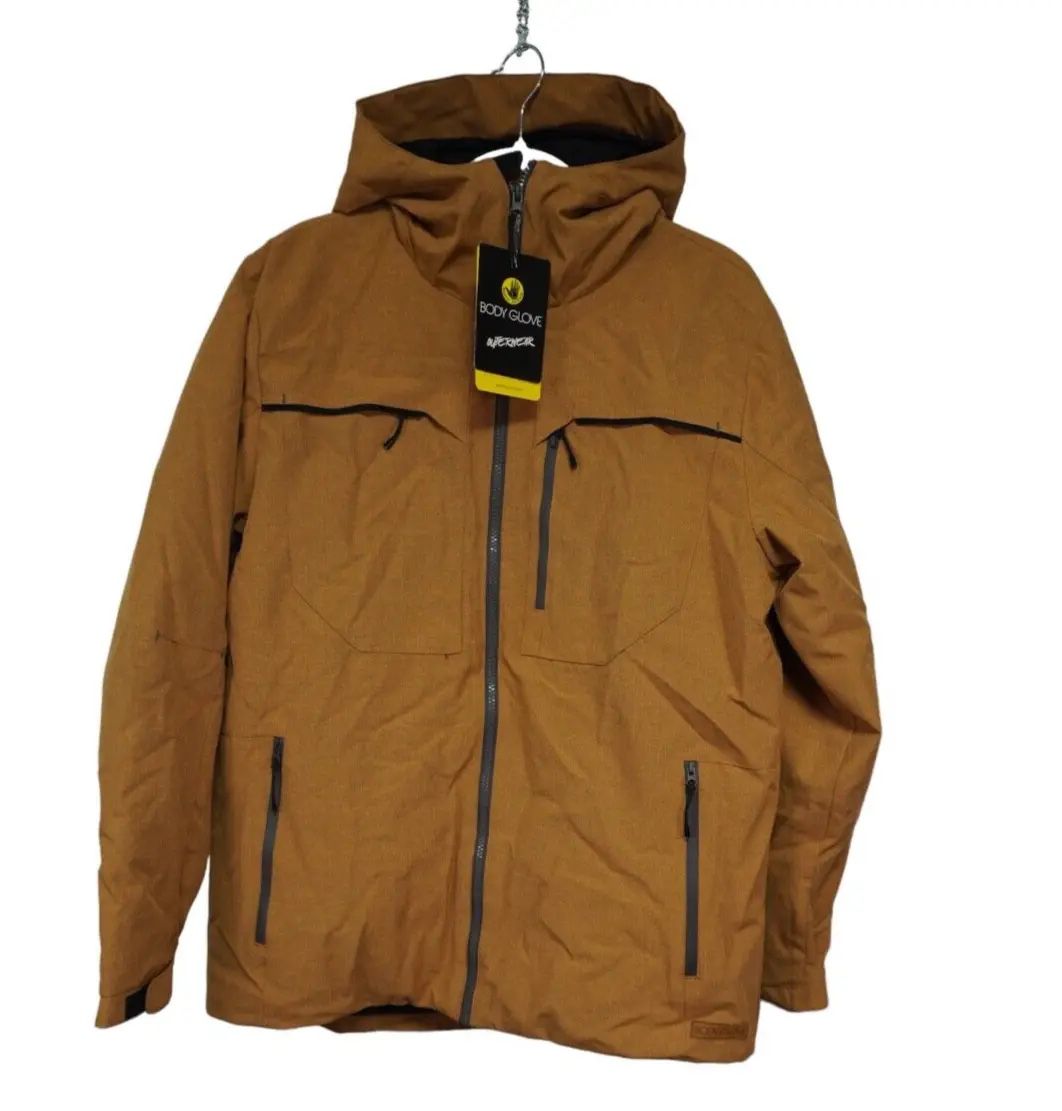 Men's Body Glove Ski Waterproof Brown Jacket  Full Zip Lined Hooded Size-S