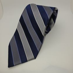 Blue And Silver Striped Repp Tie Stafford Tailored Culture 100% Silk Made In USA