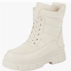 NEW Size 8 Women Insulated Winter Snow Boots Beige Combat Fashion Hiking Boot
