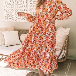 Dress Orange Floral Boho Dress
