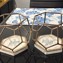 Two Gold & Marbled Texture Bath & Body Works Candle Holders