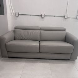 Gray Leather Full Sofa Bed 