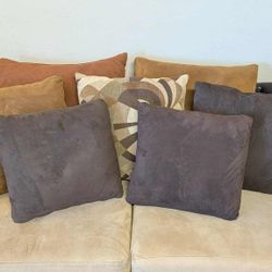 Leather Loveseat Couch W/ Suade Cushions 