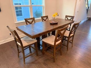 Wooden Dining Table Set with 6 Chairs and bench