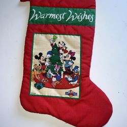 Disney Christmas Red Stocking Mickey & Minnie Mouse Goofy Donald Duck 13.5” Used 