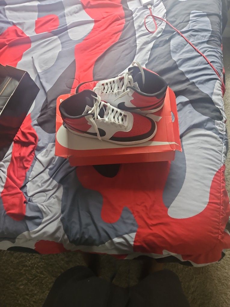 Red And White Nike Court Mid