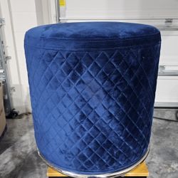 Royal Blue And Silver Round  Velvet Ottoman