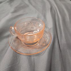Pink "Depression Glass"China Tea Cup and Plate