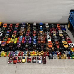 Huge Hot Wheels / Monster Truck Lot + Tracks & Hauler – 100+ Pieces