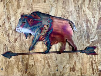 Ray Rizzo Signed Arizona Metal Wall Art/ Ray Rizzo Painted Buffalo Sculpture