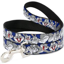 Dog Leash - Bugs Bunny CLOSE-UP Poses Blue Looney tunes 1.0” Wide 6ft