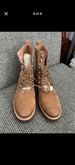 Marc Fisher LTD Women’s Izzie Shearling-Lined Leather Lace Up Lug Sole Boots 7M