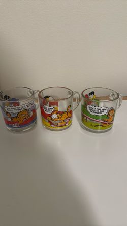 McDonald’s Garfield Glass Mugs Cups 1978 Jim Davis Made In USA Lot Of 3 Vintage