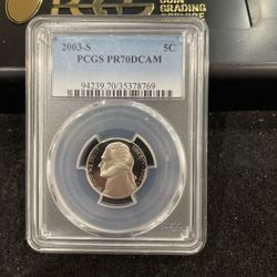 2003 S Gem Proof PERFECT GRADED Jefferson Nickel Graded At PR70 O-7