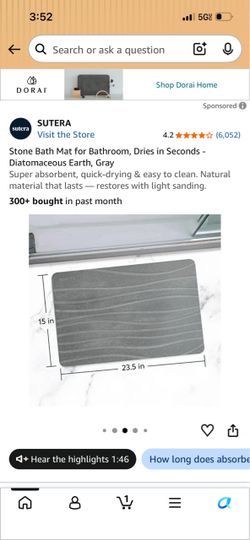 Stone Bath Mat for Bathroom, Dries in Seconds - Diatomaceous Earth, Gray Super absorbent, quick-drying & easy to clean. Natural material that lasts — 