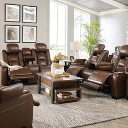 The Man-Den Mahogany Power Reclining Living Room Set

