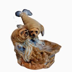 Glazed Pottery Manatees Candle Holder