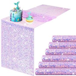5 Pcs Iridescent Sequin Table Runner 12 x 72 Inch Mermaid Table Runner Glitter Sequin Sparkly Desk Cover for Wedding Birthday Party Ceremony Supplies 