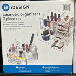 iDesign Cosmetic Office Organizer with Carousel Clear 3 Piece Set NEW