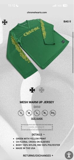 Chrome Hearts Green Warm Up Mesh Jersey Size XXL