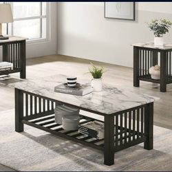 Brand New Grey 3pc Coffee Table Set w Marble Top
