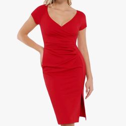 Dress Short Sleeve Midi Built-in Shapewear & Bra