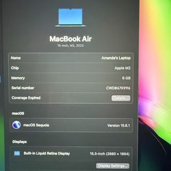 MacBook Air 15inch, M2 chip, 2023