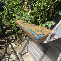 Live edge fractal burn wood and epoxy shelf