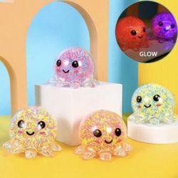 4 Pieces Random Color Glowing Light Squid Vent Ball Decompression Toy, Octopus Bubble Squid Stress Ball Toy Gift for Kids with Young People