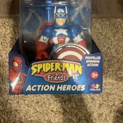 2005 - MARVEL SPIDER-MAN & FRIENDS - CAPTAIN AMERICA - PROPELLER SPINS. Cardboard is damaged 